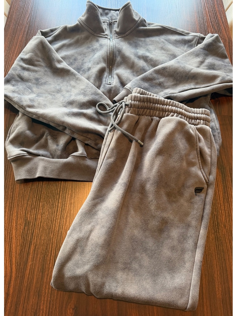 Fabletics Charcoal Tie Dye 2 Piece Set Quarter Zip Pullover Sweatpants Size XXL